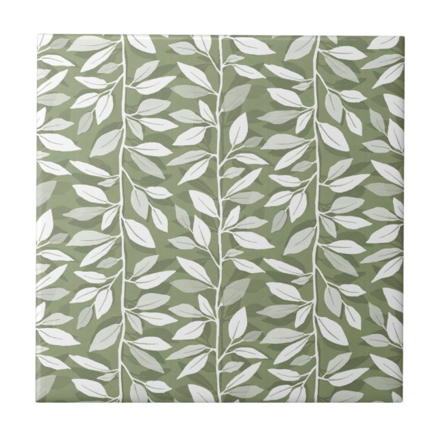 Minimalistische Foliage Kaskade Weiße Blätter Fliese (Vorderseite)