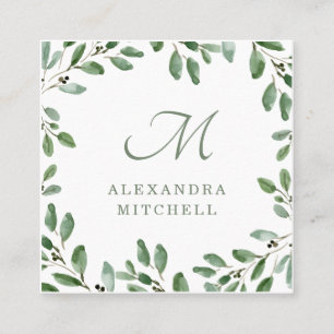 Minimalistische Foliage Monogramm Quadratische Visitenkarte