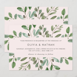 Minimalistische Foliage Rosa | Hochzeit Einladung