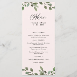 Minimalistische Foliage   Rosa Hochzeit Menükarte