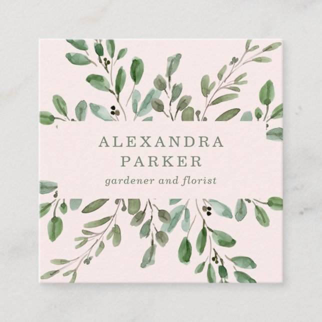 Minimalistische Foliage | Rosa Quadratische Visitenkarte (Vorderseite)