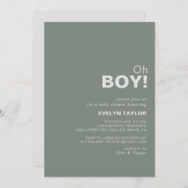 Minimalistische formale Green Oh Boy Baby Dusche Einladung