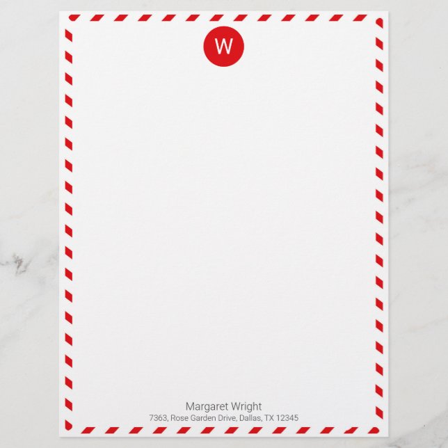 Minimalistische formale Red Air Mail Mit Monogramm Briefbogen (Vorderseite)