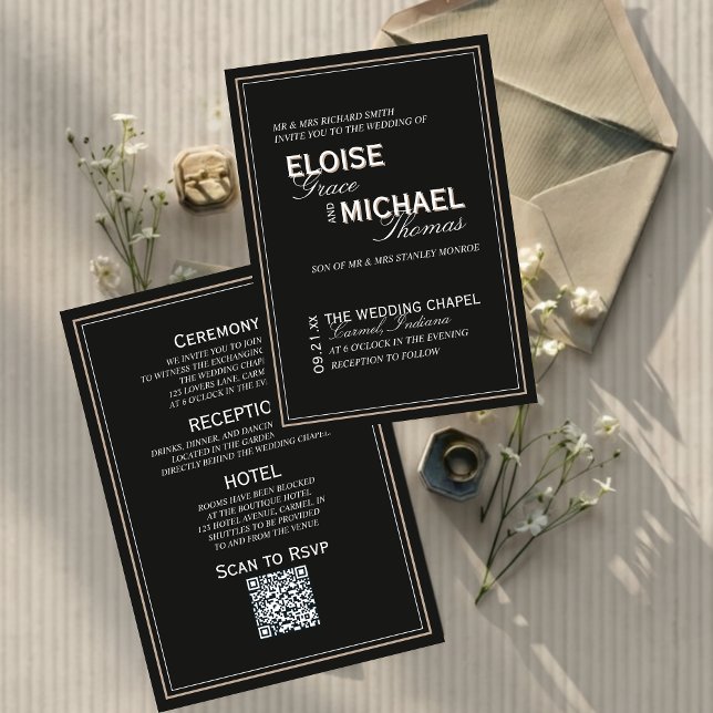 Minimalistische formelle Hochzeit im Smoking-Stil Einladung (Minimalist Black Tie Formal Wedding Invitation)