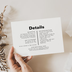 Minimalistische formelle Hochzeitdetails Begleitkarte