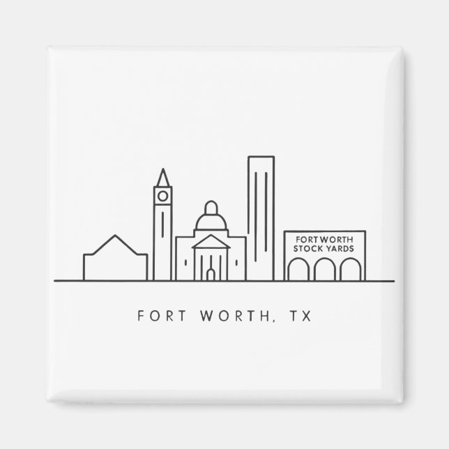 Minimalistische Fort Worth Skyline Illustration Magnet (Vorne)