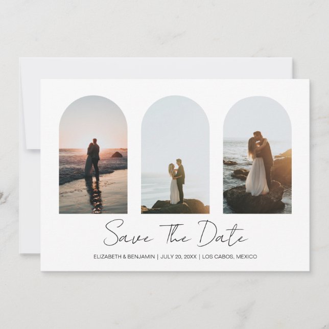 Minimalistische Foto-Arch-Frame-Collage Save the D Date (Vorderseite)