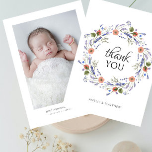 Minimalistische Foto-Baby-Party Wildblumen Dankesc Dankeskarte