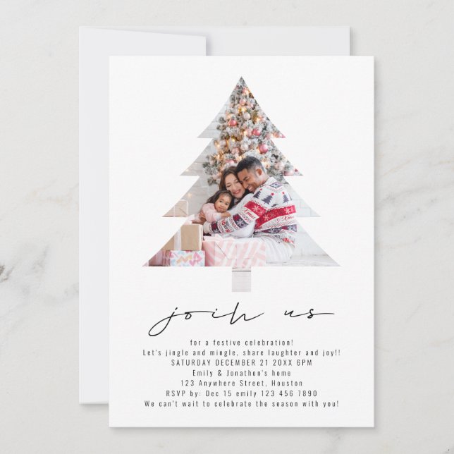 Minimalistische Foto Bäume Gestalten Weihnachten P Einladung (Vorderseite)
