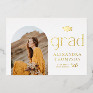 Minimalistische Foto-Bogen-Abschlussfeier Gold Folieneinladung