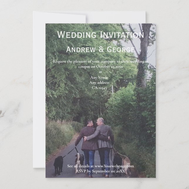 Minimalistische Foto Gay LGBTQ Hochzeit Einladung (Vorderseite)