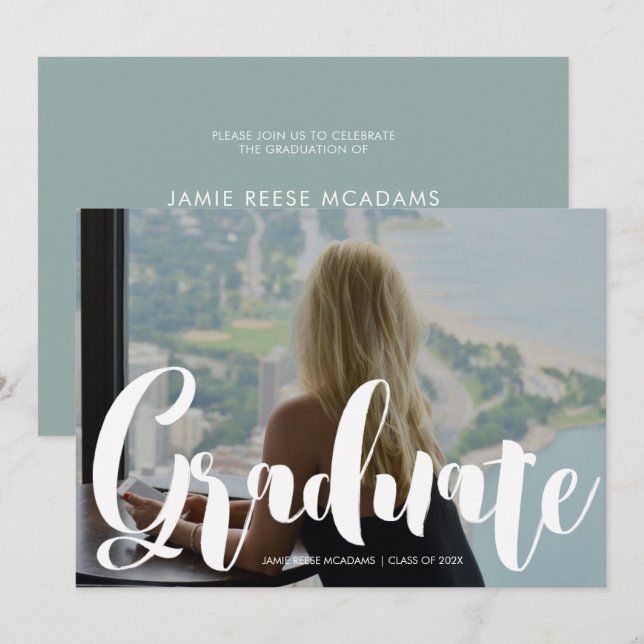 Minimalistische Foto Graduation Party Blue Ankündi Ankündigung (Vorne/Hinten)