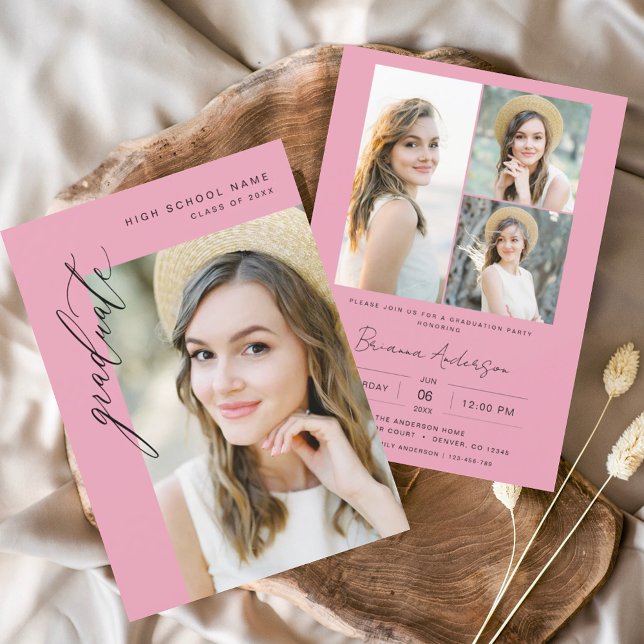 Minimalistische Foto-Graduierungspartei in Hot Pin Einladung (Von Creator hochgeladen)