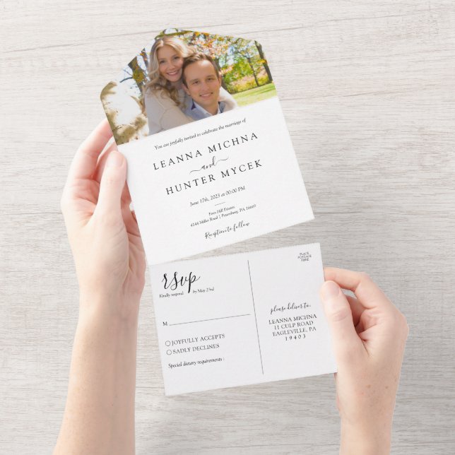 Minimalistische Foto-Hochzeit All In One Einladung (Abreißen)