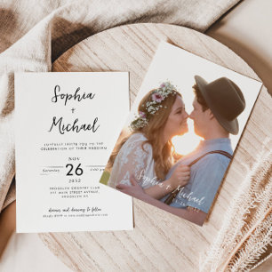 Minimalistische Foto-Hochzeit für moderne Script-T Einladung