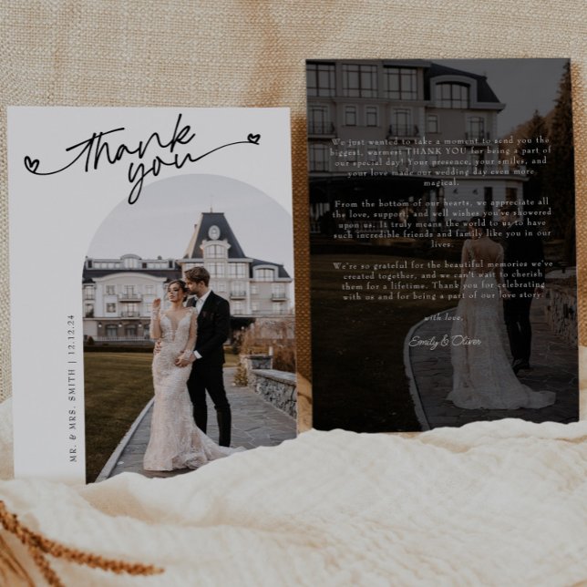 Minimalistische Foto-Hochzeit mit elegantem Script Dankeskarte (Von Creator hochgeladen)