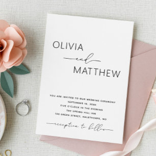 Minimalistische Foto-Hochzeit + QR-Code Schwarz Einladung