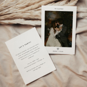 Minimalistische Foto-Hochzeits-Elopement & Rezepti Einladung