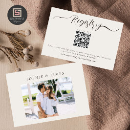 Minimalistische Foto-Hochzeitskarte und QR-Code Begleitkarte