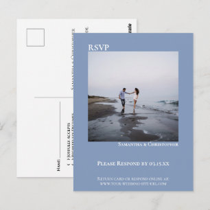 Minimalistische Foto Moderne Einfache Blaue Hochze Postkarte