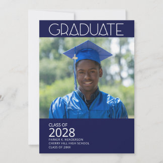 Minimalistische Foto Navy Blue Graduation Party Einladung