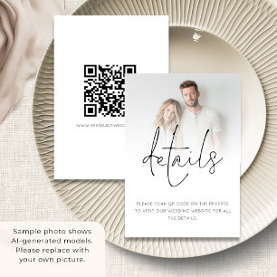 Minimalistische Foto-Overlay-QR-Code-Hochzeitsdeta Begleitkarte