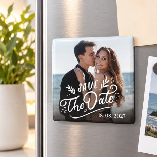 Minimalistische Foto-Overlay Schwarz-Weiß-Hochzeit Magnet