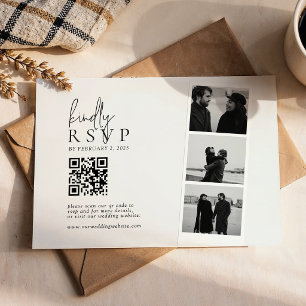Minimalistische Foto-Streifen-QR-Code-Hochzeit RSVP Karte