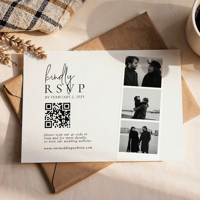 Minimalistische Foto-Streifen-QR-Code-Hochzeit RSVP Karte (Von Creator hochgeladen)