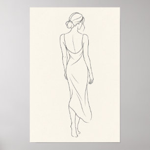 Minimalistische Frau in Rückenansicht-Kleider-Lini Poster