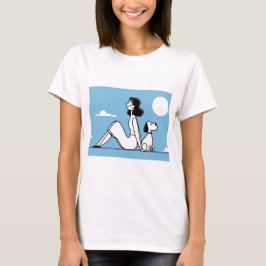 Minimalistische Frau- und Hund-Illustration T-Shirt