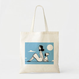 Minimalistische Frau- und Hund-Illustration Tragetasche