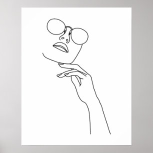 Minimalistische Frauengesicht mit Sonnenbrille Art Poster
