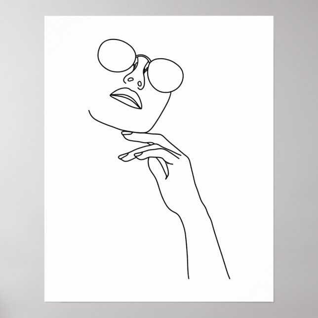 Minimalistische Frauengesicht mit Sonnenbrille Art Poster (Vorne)