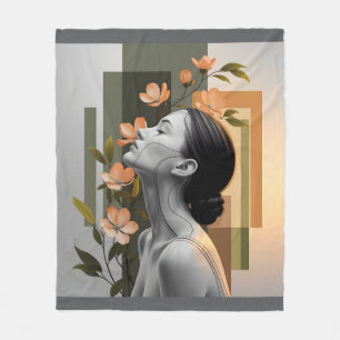 Minimalistische Frauenprofil mit botanischer Elega Fleecedecke