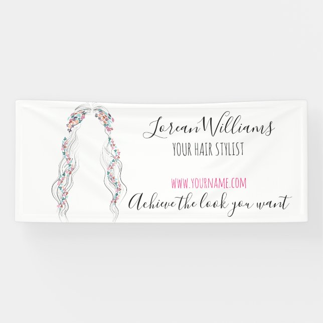 Minimalistische Friseurbride Wavy Haar Chic Blüte Banner (Horizontal)
