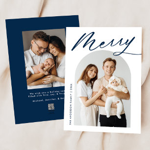 Minimalistische Frohe Navy-Schrift 2 Foto Feiertagskarte
