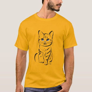 Minimalistische Fröhliche Katze Einfache Linienkun T-Shirt