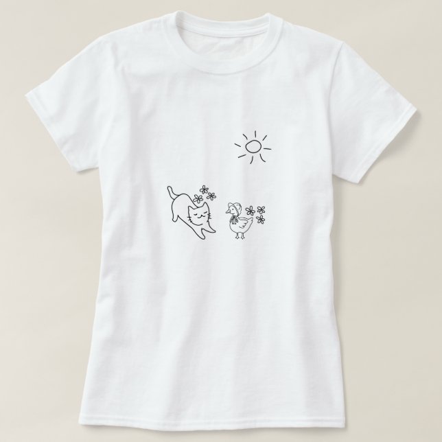 Minimalistische Frühlingskatze T-Shirt (Design vorne)