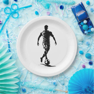 Minimalistische Fußballspieler-Silhouetten-Kunstpl Pappteller