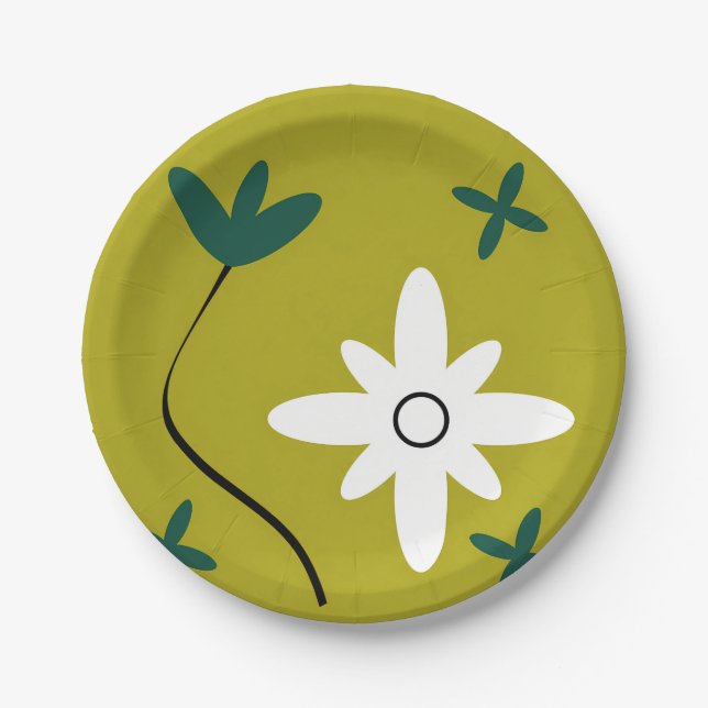 Minimalistische Gänseblümchen-Blumen-Abstrakte Bot Pappteller (Vorderseite)