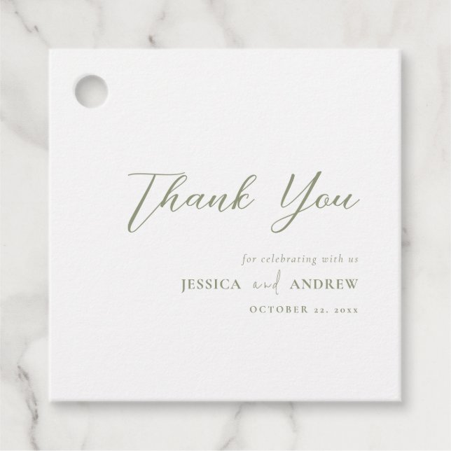 Minimalistische Gastgeschenk Hochzeit Grün & Weiß Geschenkanhänger (Vorderseite)