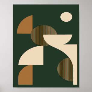 Minimalistische gebogene Formen auf dunkelgrünem H Poster