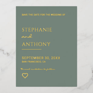 Minimalistische Geburtstagsfeier mit Grün und Gold Folie Einladungspostkarte