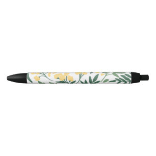 Minimalistische gelbe Blumen und Blätter Kugelschreiber