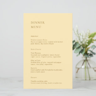 Minimalistische gelbe moderne Hochzeitsmenükarte