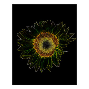 Minimalistische gelbe Neon-Sonnenblumen-Blumenkuns Poster