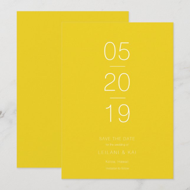 Minimalistische Gelbe Save the Date-Karte Einladung (Vorne/Hinten)