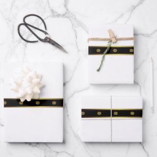 Minimalistische Geometrie aus Weiß und Gold Geschenkpapier Set
