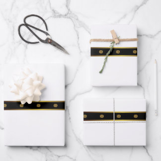 Minimalistische Geometrie aus Weiß und Gold Geschenkpapier Set